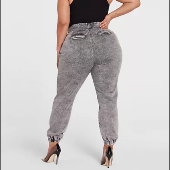 High Rise Tie Waist Denim Joggers | Fashion To Figure - Picture 4 of 9